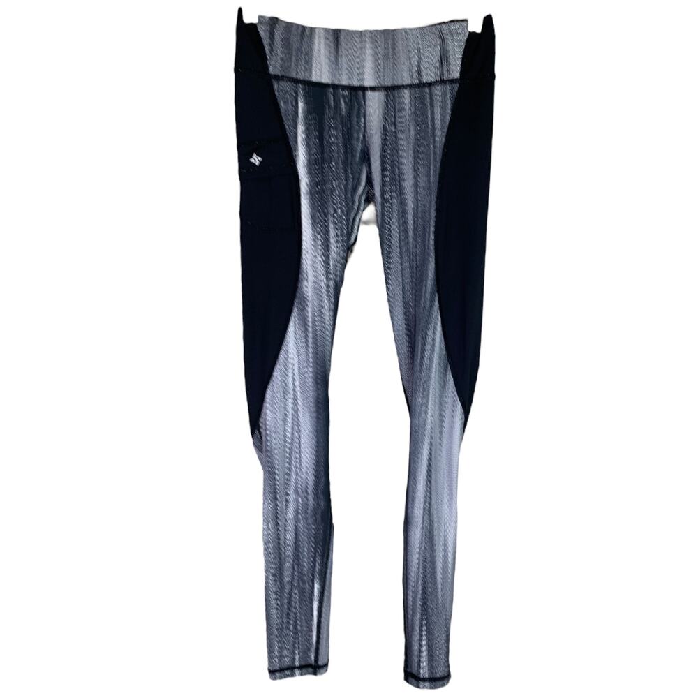 Nux Leggings Womens Gray Black Colorblock Low‎ Rise Pull-On Stretch Side Pocket